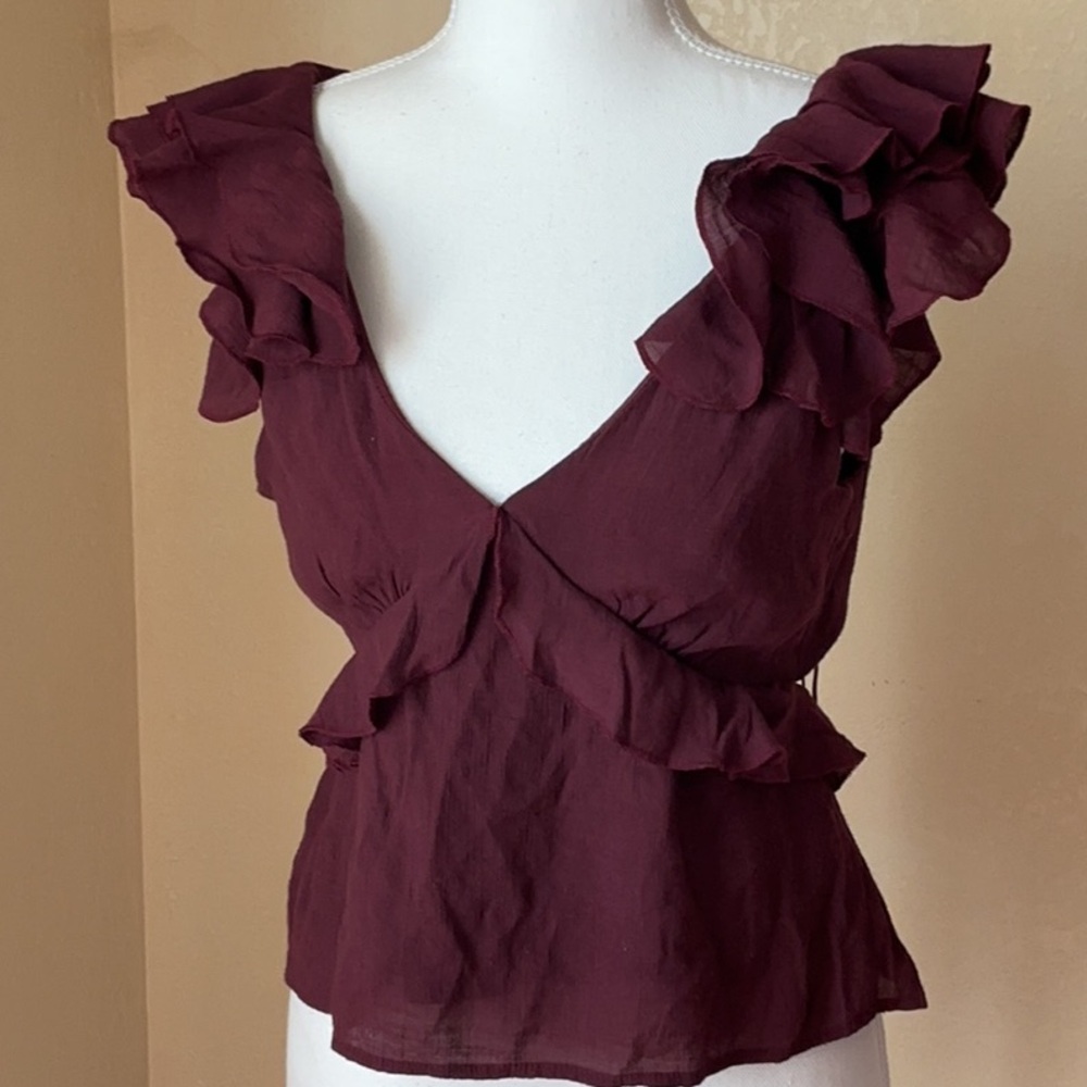 Burgundy Ruffle Blouse - Picture 3 of 6